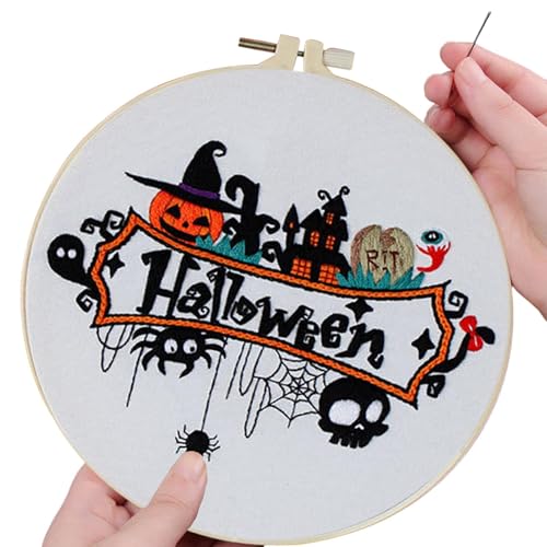 Nybhyjka Halloween-Nadelspitzen,Halloween-Nadelspitzen-Sets - Stickerei-Anfänger-Kit für Anfänger | Gotisches Stickset, Anfänger-Set mit Halloween-Muster, Nadelspitzen-Set für Erwachsene zum von Nybhyjka