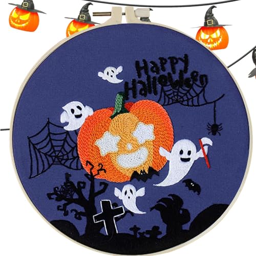 Nybhyjka Halloween Stickset,Stickset Halloween - Stickerei-Anfänger-Kit für Anfänger - Stickset für Anfänger, Halloween-Stempelmuster, Nadelspitzen-Set für Erwachsene, Heimdekoration von Nybhyjka