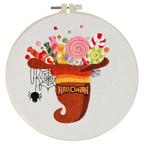 Nybhyjka Stickset Halloween,Halloween-Stickerei | Stickerei-Anfänger-Kit für Anfänger - Gotisches Stickset, Anfänger-Set mit Halloween-Muster, Nadelspitzen-Set für Erwachsene zum Selbermachen von Nybhyjka