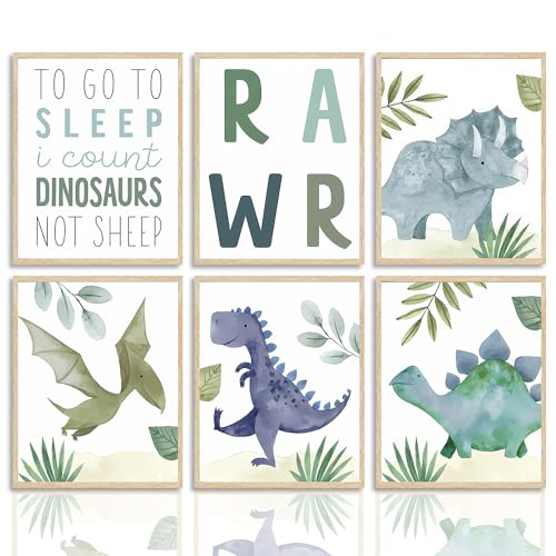 NymphFable A4 Ungerahmt Dinosaurier Leinwand Bilder Lustige Zitate Ich zähle Dinosaurier, Dschungel Dino Wanddeko Poster für Kinder Baby Junge Mädchen Kleinkind Zimmer Set von 6 von NymphFable