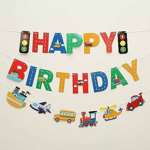 Transport Party Banner - Verkehr Lifht Schiff Auto Bus Zug Hubschrauber Girlande für Kinder Transport Thema Alles Gute zum Geburtstag Party Banner Dekorationen - Baby Shower Party Zubehör von NymphFable