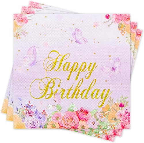 40 Stück Servietten Schmetterling Blumen, Frühling Papierserviette Happy Birthday Kindergeburtstag Tissue, Mädchen Jungen Tischdeko Party Deko (Schmetterling, 40P) von Nytlivet