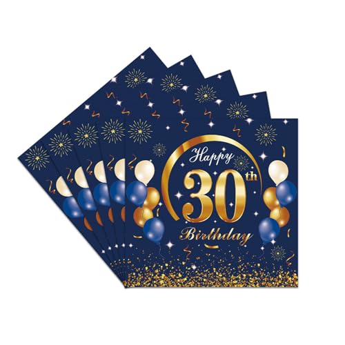 Geburtstagsparty-Servietten, Blau / Gold, 40 Stück, 30. Geburtstag, Servietten aus Papier, Partyzubehör, Papierservietten von Nytlivet