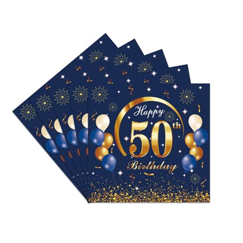 Nytlivet Servietten 50. Geburtstag Blau Gold, 40Stück 50 Geburtstag Party Servietten Tischdekoration, Happy Birthday Einweg Papierservietten für Mann Frau von Nytlivet