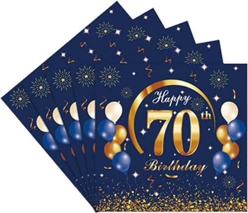 Nytlivet Servietten 70. Geburtstag Blau Gold, 40Stück 70 Geburtstag Party Servietten Tischdekoration, Happy Birthday Einweg Papierservietten für Mann Frau von Nytlivet