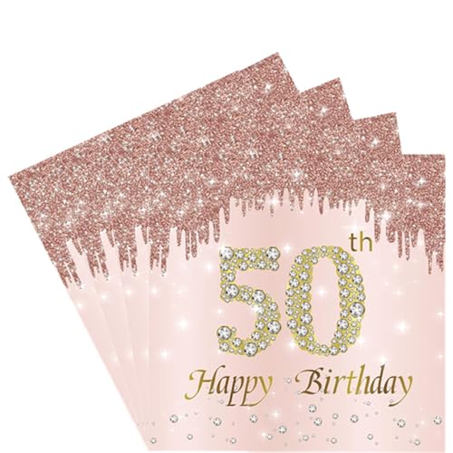 Servietten zum 50. Geburtstag, 20 Stück, rotgoldene Happy Birthday-Servietten, Papierservietten, Partyzubehör, Papierservietten von Nytlivet