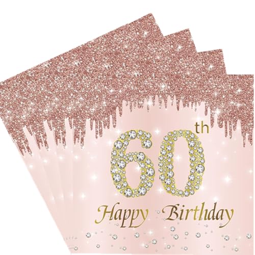 Servietten zum 60. Geburtstag, 20 Stück, rotgoldene Happy Birthday-Servietten, Papierservietten, Partyzubehör, Papierservietten von Nytlivet