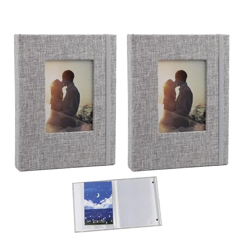 2 Leinen-Fotoalben mit personalisiertem und kreativem Design, Mini-Fotobuch für 6x4 Fotos, 26 Seiten für insgesamt 52 Fotos, geeignet zur Aufbewahrung von Fotos (in Grau). von NyxSeat