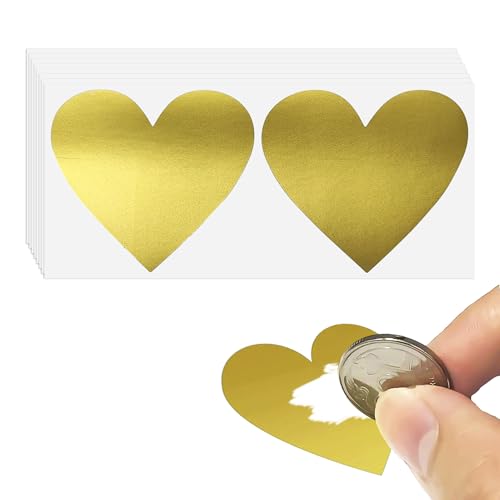 50 Herzförmige Rubbelaufkleber, Selbstklebende Rubbelkarten, Herzförmige Etiketten, Goldene Rubbelaufkleber, Selbstgemachte Rubbelkarten, Goldbeschichtete Aufkleber von NyxSeat