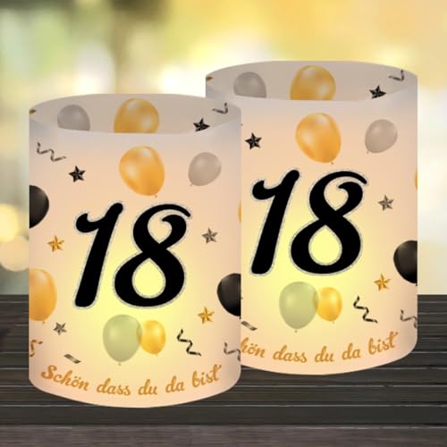 12 Windlicht Tischdeko 18 Geburtstag, Happy 18th Birthday Tischdekoration, Deko 18. Geburtstag Mädchen Junge, Geeignet für Teelichter oder Kerzen mit Schön DASS Du Da Bist von O-Kinee