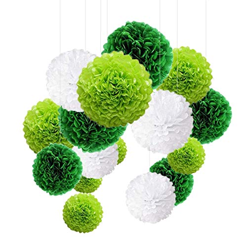 O-Kinee 24er Set Grün Pompoms Deko Bunt Seidenpapier Pompons für Hochzeit, Geburtstag, Party (Grün) von O-Kinee