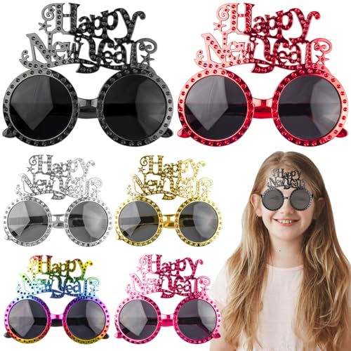 O-Kinee 6 Stück 2024 Frohes Neues Jahr Brillen，Silvester Brille für Neujahrsparty,Silvester Accessoires Foto Requisiten Partybrille von O-Kinee