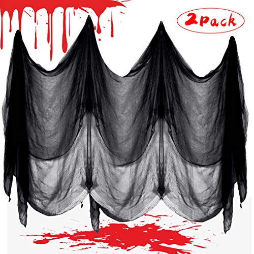 O-Kinee Halloween Dekoration, 2 Stücke Halloween Vorhang, Gruseliger Stoff, Gruseliges Käsetuch, Gruselig Tuch für Spuk Haus Party Outdoor Windows Tisch Türen Deko Prop, Schwarz, 150 x 300 cm von O-Kinee