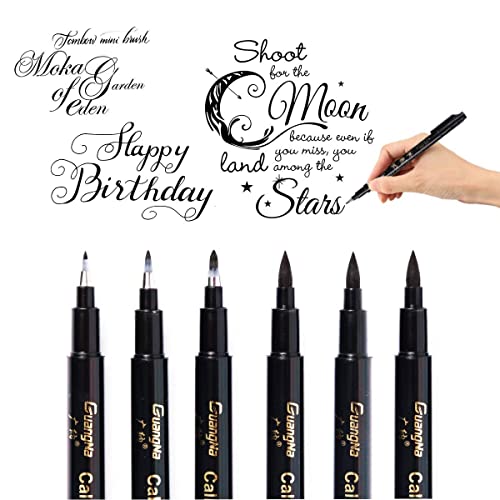 Kalligraphie Stifte Handlettering Stifte Kaligraphiestifte set, 6 Stück Schwarze Fasermaler Pinsel Stift für Schriftzug, Zeichnung, Bullet Journal, Schulnotizen und DIY Geschenke(4 Größen) von O-Kinee