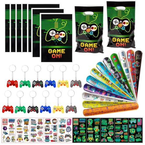 Party Mitgebsel Kindergeburtstag,47 pcs Videospiel Kindergeburtstag Gastgeschenke Jungen ,Kleine Geschenke mit Geschenktüten Schnapparmband Schlüsselanhänger Tattoo Kinder,Give Aways Kindergeburtstag von O-Kinee