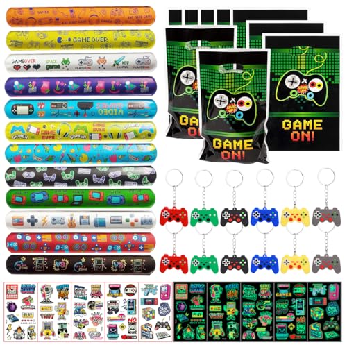 Party Mitgebsel Kindergeburtstag,49 pcs Videospiel Kindergeburtstag Gastgeschenke Jungen ,Kleine Geschenke mit Geschenktüten Schnapparmband Schlüsselanhänger Tattoo Kinder,Give Aways Kindergeburtstag von O-Kinee