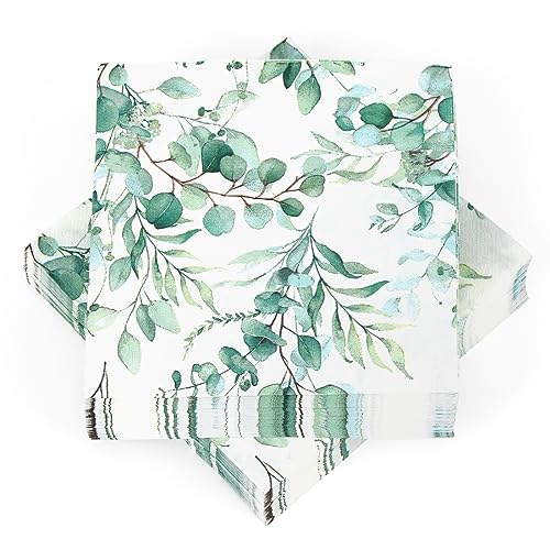 80 Stück Servietten Eukalyptus, Servietten Mintgrün,33 x 33 cm Salbeigrün Papierservietten für Tisch Dekorationen Grün Vintage Eukalyptus Papierserviette Einweg Napkins für Garten Hochzeit Party von O-Kinee