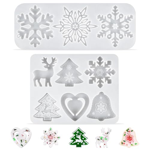 Silikonform Weihnachten, 2 Stück Weihnachten Resin Formen, Harz Schneeflocke Silikon Form, DIY Backformen Werkzeuge, Fondant Formen, Harz Seifenform für Torten Fondant Weihnachten Kekse Backen von O-Kinee