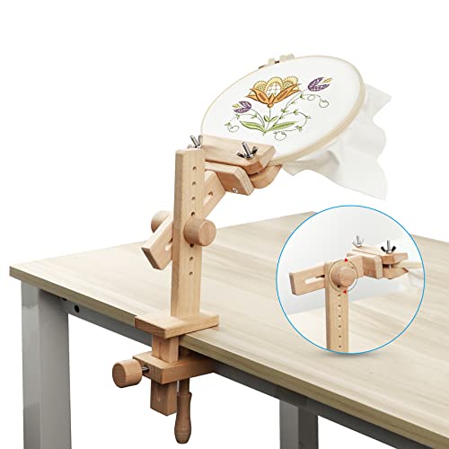 O'woda Stickständer Stickrahmen Holz, 220 Grad Embroidery Stand, Stickständer für Tisch, Stickrahmen Halterung mit 20 cm Stickrahmen, Geeignet Für Studio, Kreuzstich Basteln DIY Nähen von O'woda