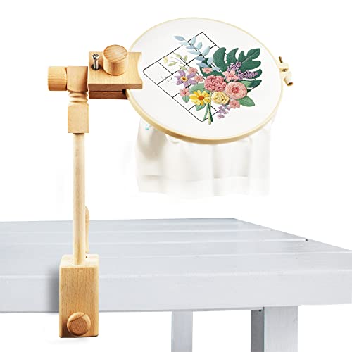 O'woda Stickständer Stickrahmen Holz, 360 Grad Embroidery Stand Professional, Stickständer für Tisch Verstellbar, Stickrahmen Halterung mit 20 cm Kreuzstich Hoop von O'woda