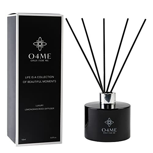 O4ME Premium Lemongrass Raumduft - 150 ml Duftöl, Elegantes Design, bis zu 10 Wochen Dufterlebnis, Schilf Duftstäbchen, entspannender Zitronengras Duft von O4ME ONLY FOR ME