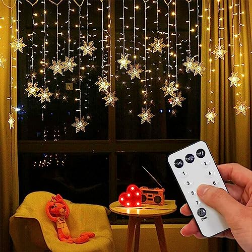 OAICIA Lichterkette LED Sterne Lichterketten 96 LED 3.5m Weihnachten Licht mit Stecker Fernsteuerung Innen 8 Modi für Weihnachten Halloween Balkon Vorhang Garten Party-Warmweiß von OAICIA