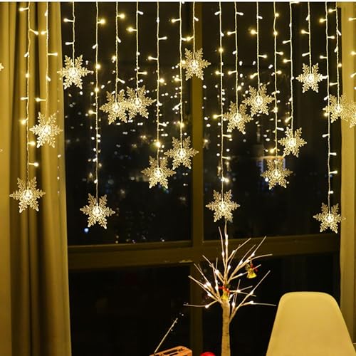 OAICIA Lichterkette LED Sterne Lichterketten 96 LED 3.5m Weihnachten Licht mit Stecker IP44 Wasserdicht Außen Innen 8 Modi Light für Weihnachten Halloween Balkon Vorhang Garten Party - Warmweiß von OAICIA