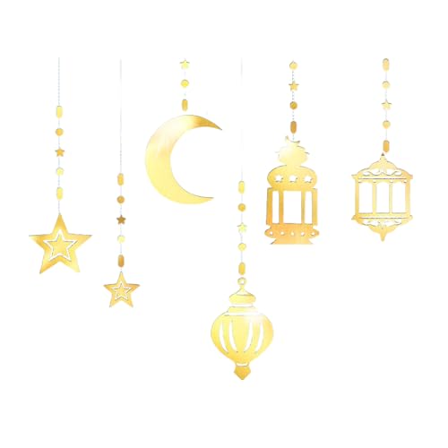 OAJABBGE 6 Stück Girlanden Eid Dekorationen Glitzernde Sterne Mond Lampe Hängende Luftschlangen Muslime Partyzubehör von OAJABBGE