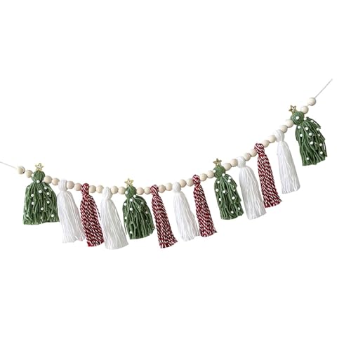 OAJABBGE Quasten Girlanden Weihnachten Home Decors Wandbehang Bunting Mit Holzperlen Für Urlaub Party Kinderzimmer Dekore von OAJABBGE