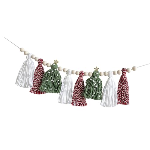 OAJABBGE Quasten Girlanden Weihnachten Home Decors Wandbehang Bunting Mit Holzperlen Für Urlaub Party Kinderzimmer Dekore von OAJABBGE