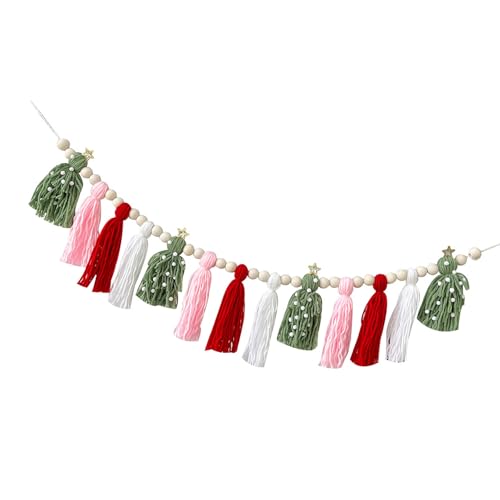 OAJABBGE Quasten Girlanden Weihnachten Home Decors Wandbehang Bunting Mit Holzperlen Für Urlaub Party Kinderzimmer Dekore von OAJABBGE