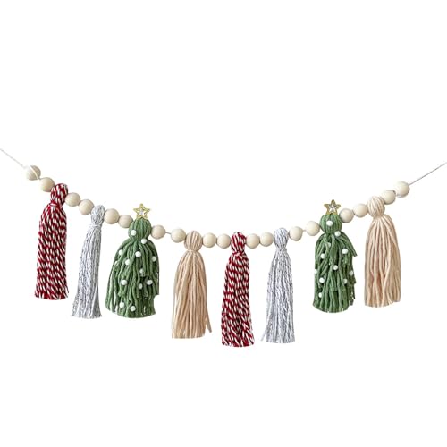 OAJABBGE Quasten Girlanden Weihnachten Home Decors Wandbehang Bunting Mit Holzperlen Für Urlaub Party Kinderzimmer Dekore von OAJABBGE