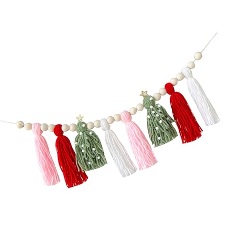 OAJABBGE Quasten Girlanden Weihnachten Home Decors Wandbehang Bunting Mit Holzperlen Für Urlaub Party Kinderzimmer Dekore von OAJABBGE