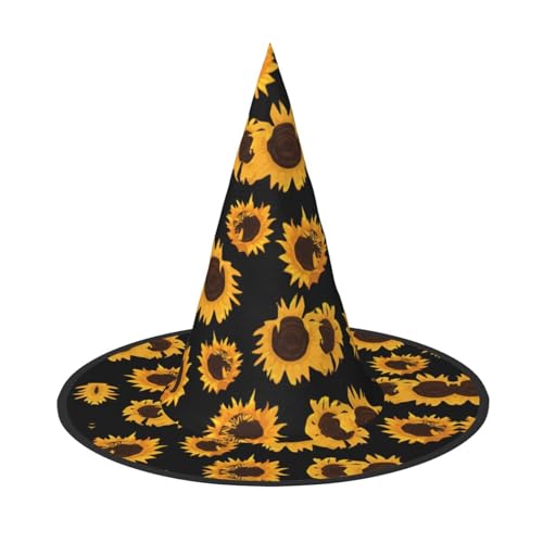 OAKETE Goldene Sonnenblumen-Halloween-Vollhut, breiter Rand, faltbar, scharfer Hut, Halloween-Kostüm-Zubehör von OAKETE