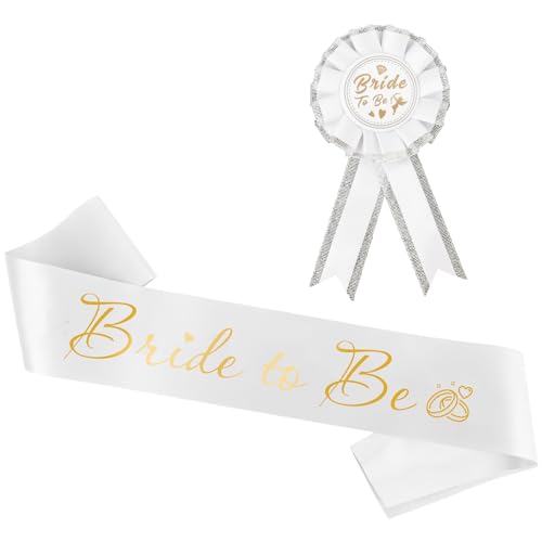 2 Stück Braut Schärpe und Bride To Be Weißblech Abzeichen Bride To Be Schärpe Bachelorette Schärpe Brautdusche Dekoration Braut Pin Braut Schärpe Bachelorette Party Braut Schärpe Bachelorette Schärpen von OALCQ