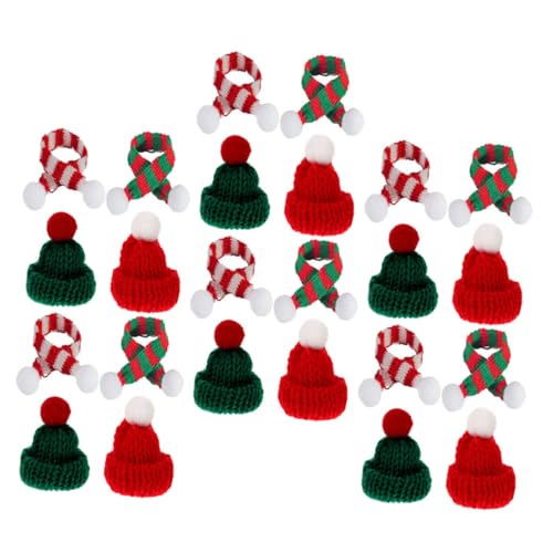 OATIPHO 24st Mini Weihnachtsmütz, Mini Strickmützen und Schal Set, Mini-weihnachtslutschermütze Weihnachten Weinflasche Schal Weihnachtspuppenhüte Kleine Hüte von OATIPHO