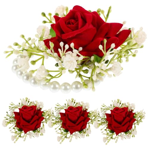 OATIPHO 4 Stück künstliche Handgelenkkorsage zukünftige Braut Dekoration Blumenarmband für Brautjungfern Seidenblumen Handgelenk Corsage Handgelenk Hochzeit Handgelenkkorsage rot von OATIPHO