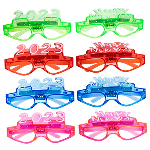 OATIPHO 8 Paare 2023 Neujahrsbrille Gläser Led Modisch 2023 Brille Aufleuchten Geschlecht Offenbaren Silvesterbrille Neon Festival-party Puppenhaus-weihnachtszubehör Knopfbatterie von OATIPHO