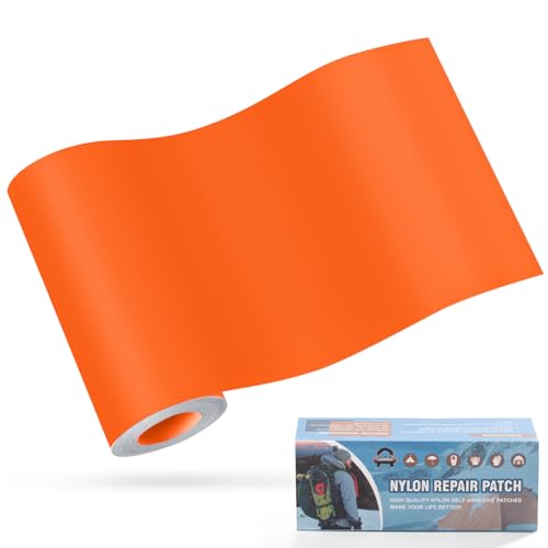 Nylon Selbstklebende Patches, OAZ 1 Rolle 10x160cm Selbstklebender Wasserdichte Reparatur Patch, Nylon FlickeOrange Selbstklebend Orange, für Zelte, Daunenjacke, Schlafsack, Tasche von OAZ