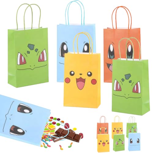 OAZEUSYN 8 Stück Geschenktüte Kindergeburtstag, Geschenktüten Klein mit Griffen, Papiertüten Bunt, Mitgebsel Candy Tüten Kinder, Papiere Verpackungen für Kindergeburtstag Party, 15x8x21cm (A) von OAZEUSYN