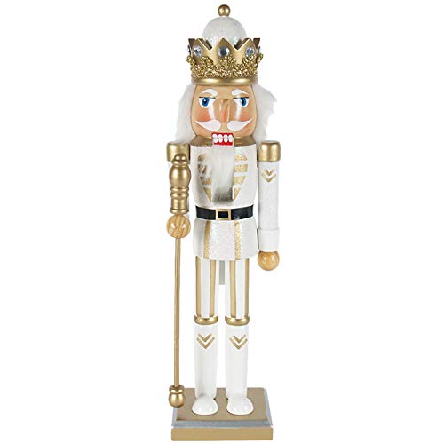 Nussknacker Deko Figur König mit Zepter weiß-Gold / 38 cm/Nussknacker Holzfigur/handbemalt im Kunsthandwerks-Stil/weihnachtlich dekorieren von OBC-Kunsthandwerk