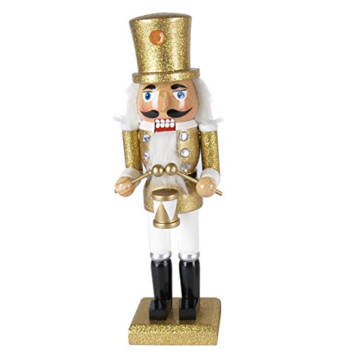 Nussknacker Holzfigur Trommler Gold / 25 cm/Deko Figur Nussknacker Holz/handbemalt im Kunsthandwerks-Stil/weihnachtlich dekorieren von OBC-Kunsthandwerk