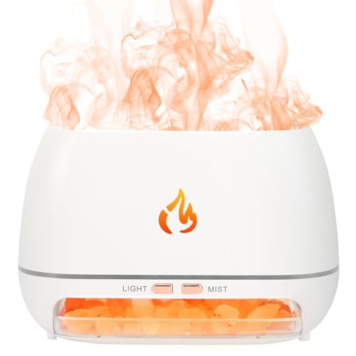 2-in-1 Aroma Diffuser, Diffuser Ätherische Öle Flamme, 200ML Luftbefeuchter Duftlampe Elektrisch, Duftöl Diffuser Automatische Abschaltung, Defuser Luft Aroma Öle mit Himalaya Salt, 7 Farben LED von OBEISN