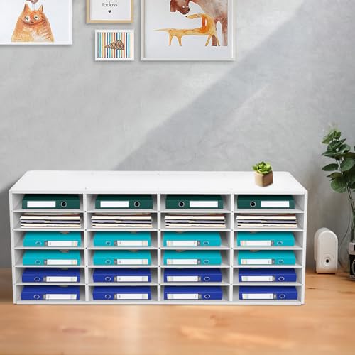 Dokumentenablage, Büro Literature Organizer 24 Fächer Schreibtisch Briefablage, 100x30x42 cm Einlegeböden Ablagefächer Ablagesystem Desktop Aktenhalter Zu Hause, Büro (Weiß, 4 * 6 Fächer) von OBLLER