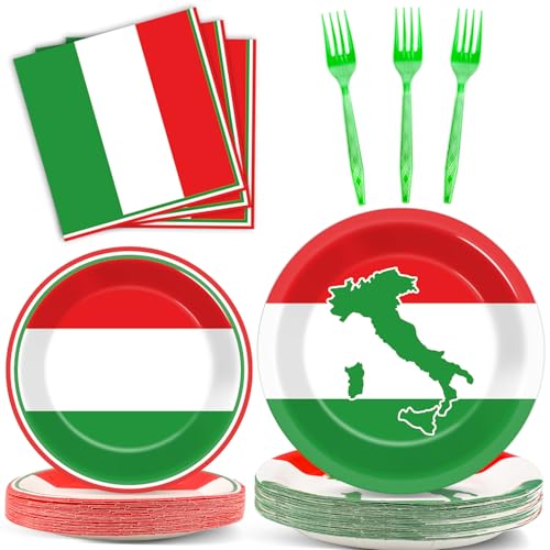 Teller und Servietten mit italienischer Flagge, Partyzubehör, Italien-Flagge, Partygeschirr-Set, italienische Flagge, rot, weiß und grün, Party-Dekorationen, Gastgeschenke für Italien, von OBUSATT