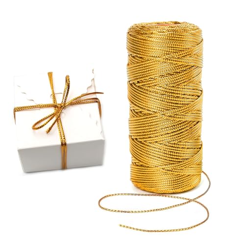 1.5mm Kordel Gold, Goldfaden 100m, Geschenkband Gold, Goldene Kordel, Schnur Gold, Häkelgarn Makramee Bäckergarn Gold, Kordelband Unelastisch Zum, Bastelschnur für Weihnachten Geschenkverpackung von OBYJCA