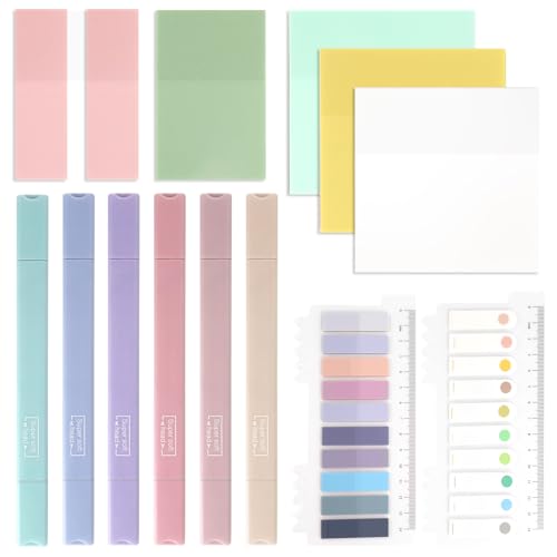 OCCOUMR 700 Transparente Haftnotizen + 6 Textmarker Pastell, Durchsichtige Transparent Sticky Notes, Pastell Highlighter Pen Set, for Bibel Marker Notizzettel Book Annotating Tabs von OCCOUMR