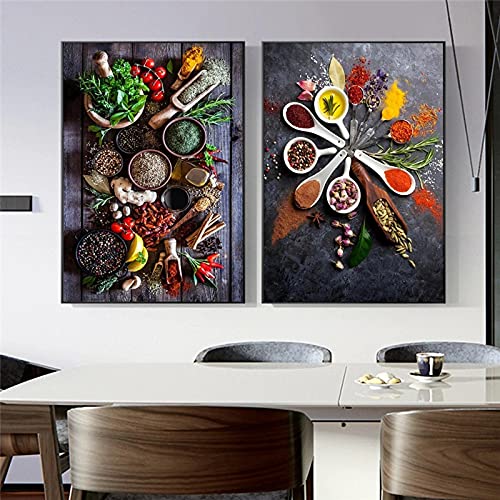 Küche Wandkunst Bilder Spice Herb Cooker Poster und Drucke Nordic Home Decor Leinwand Gemälde für Restaurant Esszimmer 50x70cmx2pcs Rahmenlos von OCEANGOD