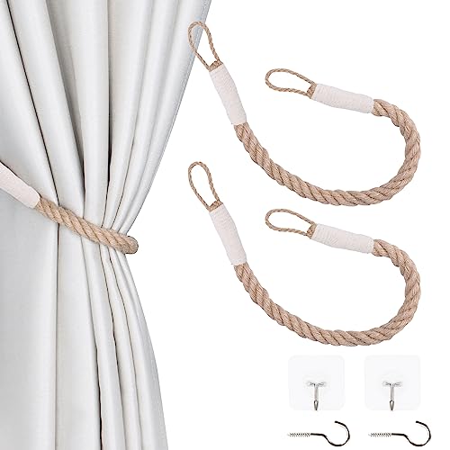 OCIOLI 2 Stück Hanf Seil Vorhang Raffhalter Raffhalter für Vorhänge Vorhang Halter Dekorative Handmade Krawattenhalter Vorhanghalter Vorhang Krawattenhalter für Vorhänge (2, Beige) von OCIOLI