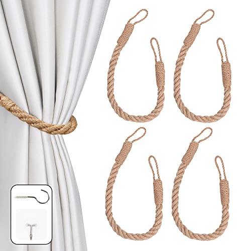 OCIOLI 4 Stück Hanf Seil Vorhang Raffhalter Raffhalter für Vorhänge Vorhang Halter Dekorative Handmade Krawattenhalter Vorhanghalter Vorhang Krawattenhalter für Vorhänge (4, Khaki) von OCIOLI